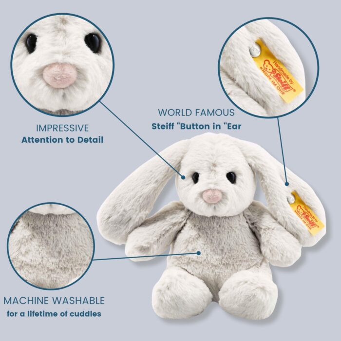 Steiff Hoppie Hase 18 cm hellgrau, Plüschtier Hase mit Schlappohren, Soft Cuddly Friends, flauschiges Stofftier zum Kuscheln - Image 4