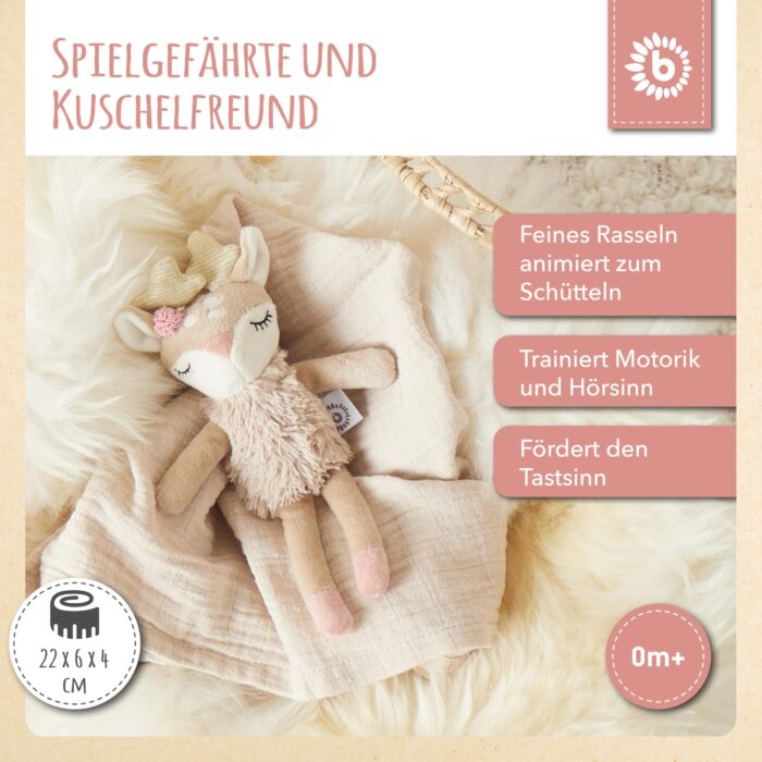 Bieco Kuscheltier Reh Ella mit Rassel | Baby Kuscheltier ab 0 Monate Stofftier Baby Plüschtier Reh rentier – Bild 7
